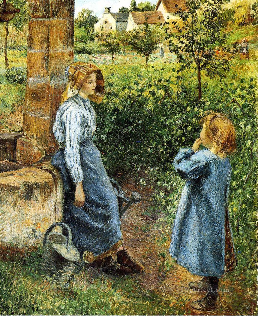 young woman and child at the well 1882 Camille Pissarro Oil Paintings